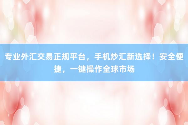 专业外汇交易正规平台，手机炒汇新选择！安全便捷，一键操作全球市场