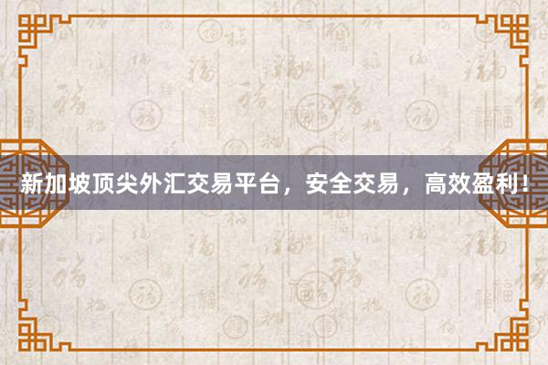新加坡顶尖外汇交易平台，安全交易，高效盈利！