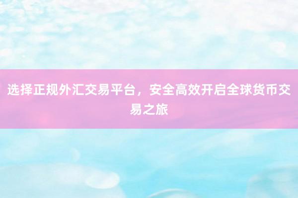 选择正规外汇交易平台，安全高效开启全球货币交易之旅